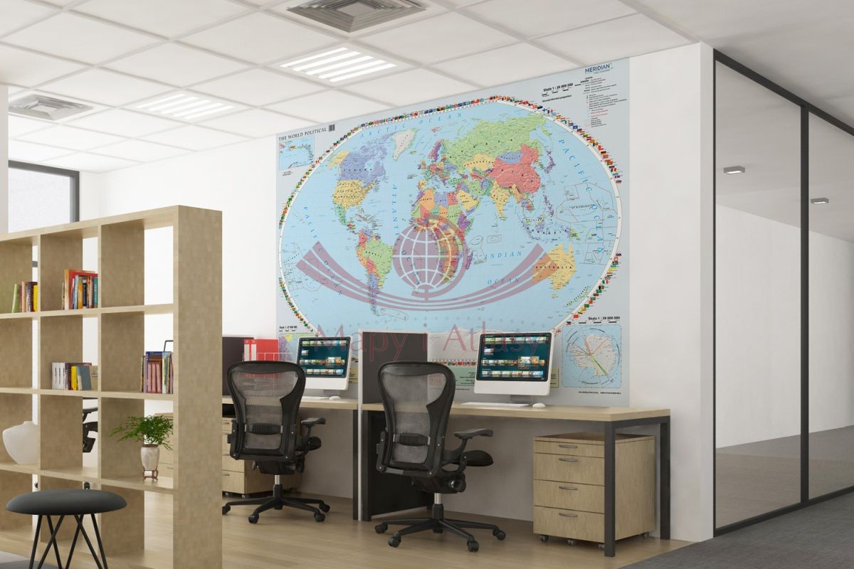 The World Political / Świat. Fototapeta samoprzylepna. Mapa polityczna w języku angielskim