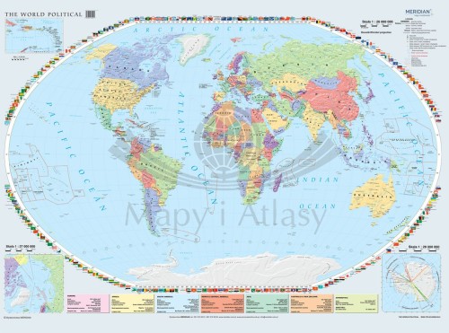 Świat. Fototapeta samoprzylepna. Mapa polityczna w języku angielskim wydawnictwa Meridian. Całość