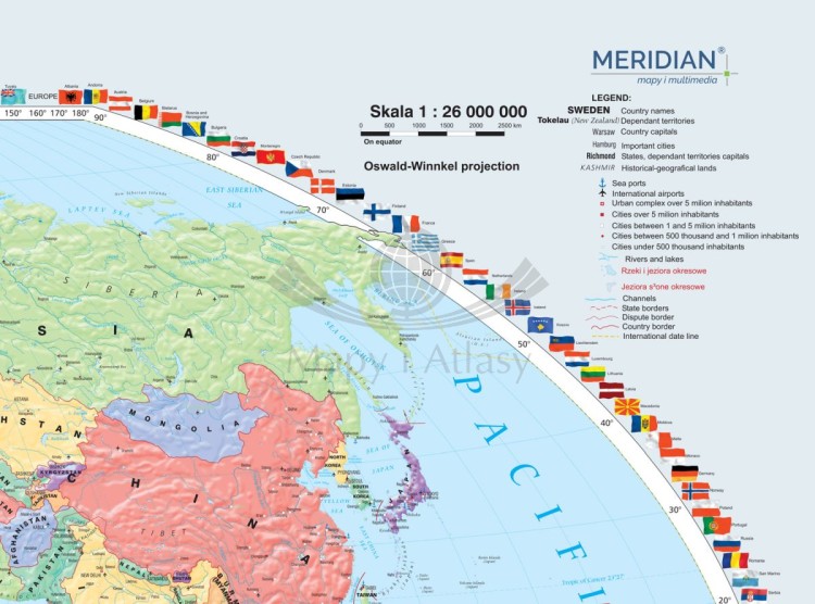 Świat. Fototapeta samoprzylepna. Mapa polityczna w języku angielskim wydawnictwa Meridian. Fragment 2