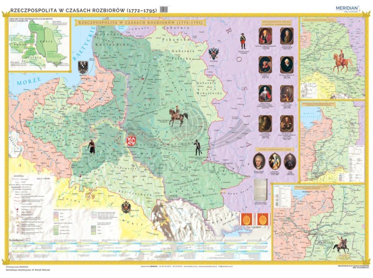 Rzeczpospolita Polska w okresie rozbiorów (1772-1795). Fototapeta samoprzylepna. Mapa. Całość