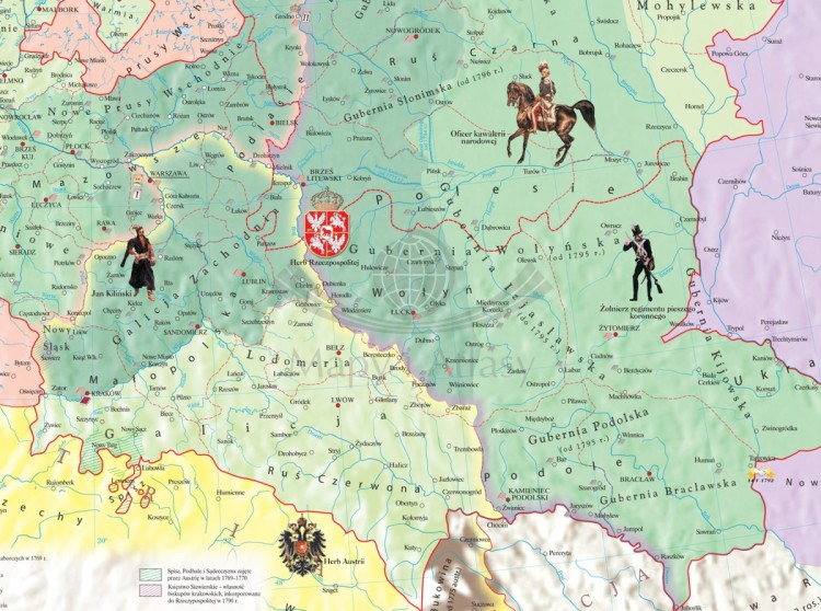 Rzeczpospolita Polska w okresie rozbiorów (1772-1795). Fototapeta samoprzylepna. Mapa. Fragment 2
