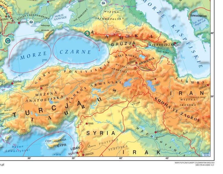 Europa. Fototapeta samoprzylepna. Mapa fizyczna z elementami ekologii. Fragment 1