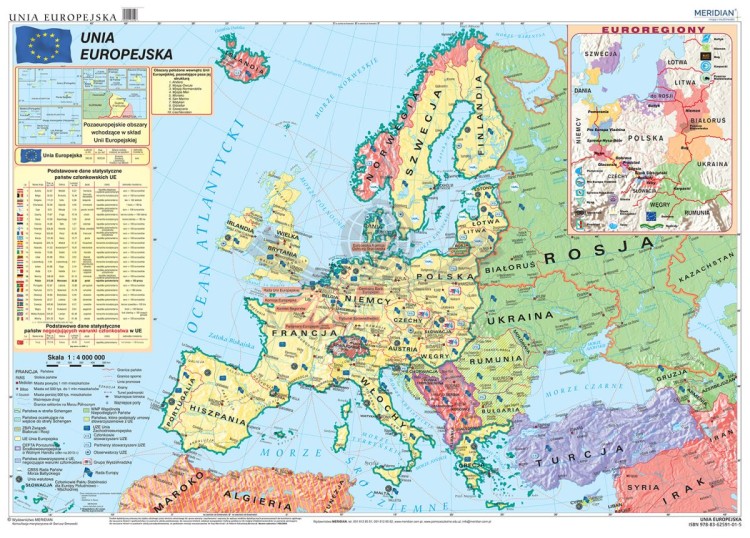 Unia Europejska - strefa Schengen. Fototapeta samoprzylepna. Mapa UE. Całość