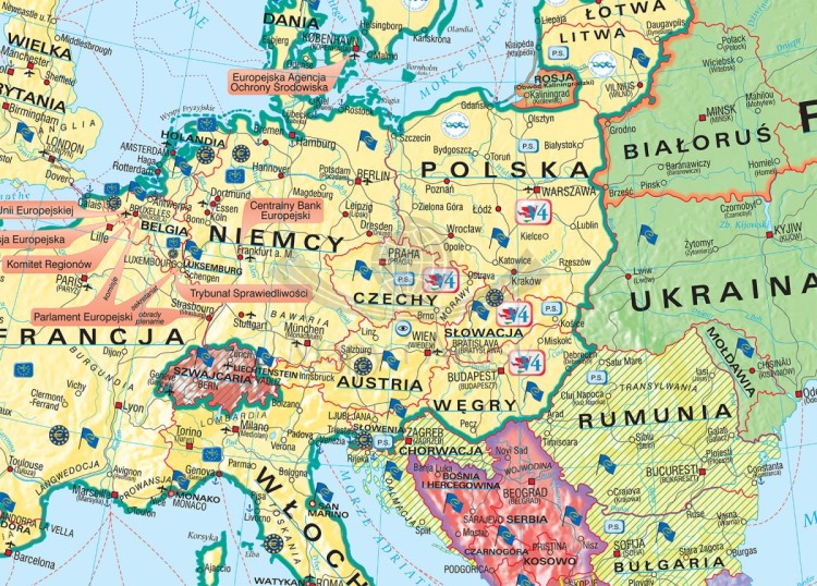 Unia Europejska - strefa Schengen. Fototapeta samoprzylepna. Mapa UE. Fragment 1