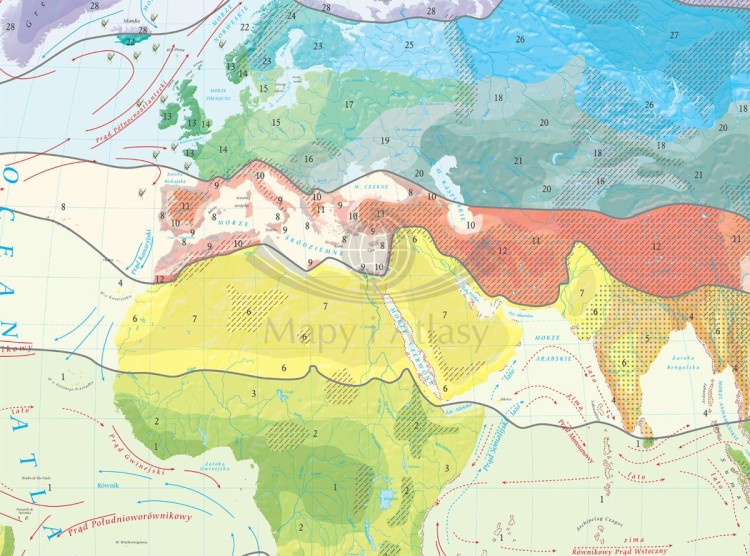 Świat. Fototapeta samoprzylepna. Mapa stref klimatycznych świata. Fragment 1