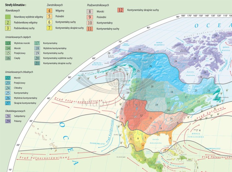 Świat. Fototapeta samoprzylepna. Mapa stref klimatycznych świata. Fragment 2