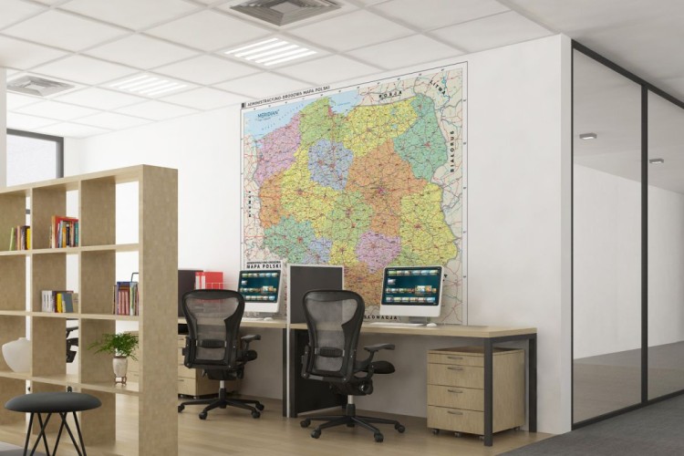 Polska. Fototapeta samoprzylepna. Mapa administracyjno-drogowa. Przykład