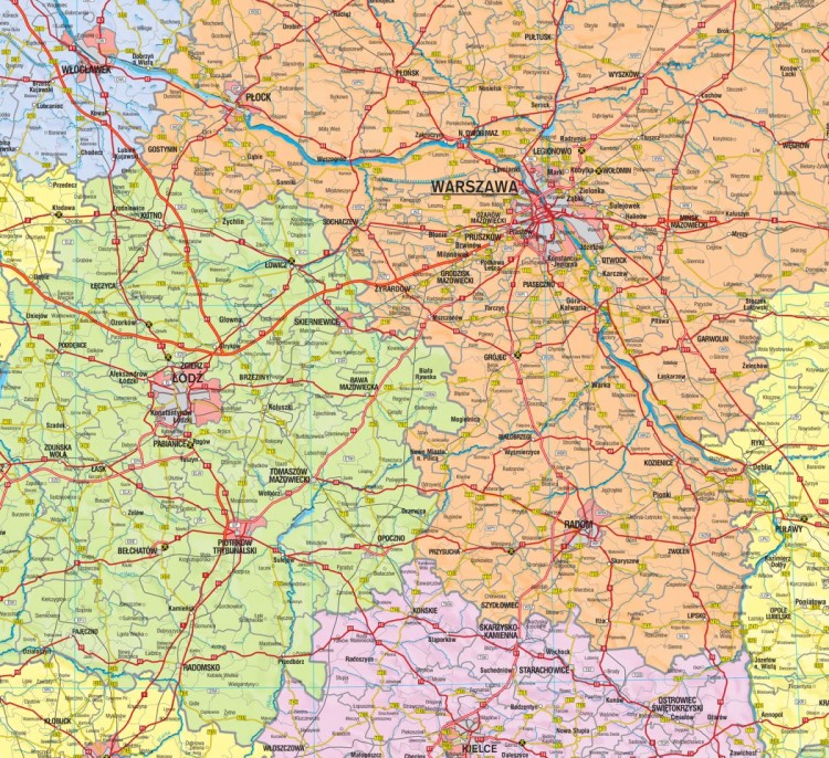 Polska. Fototapeta samoprzylepna. Mapa administracyjno-drogowa. Fragment 1