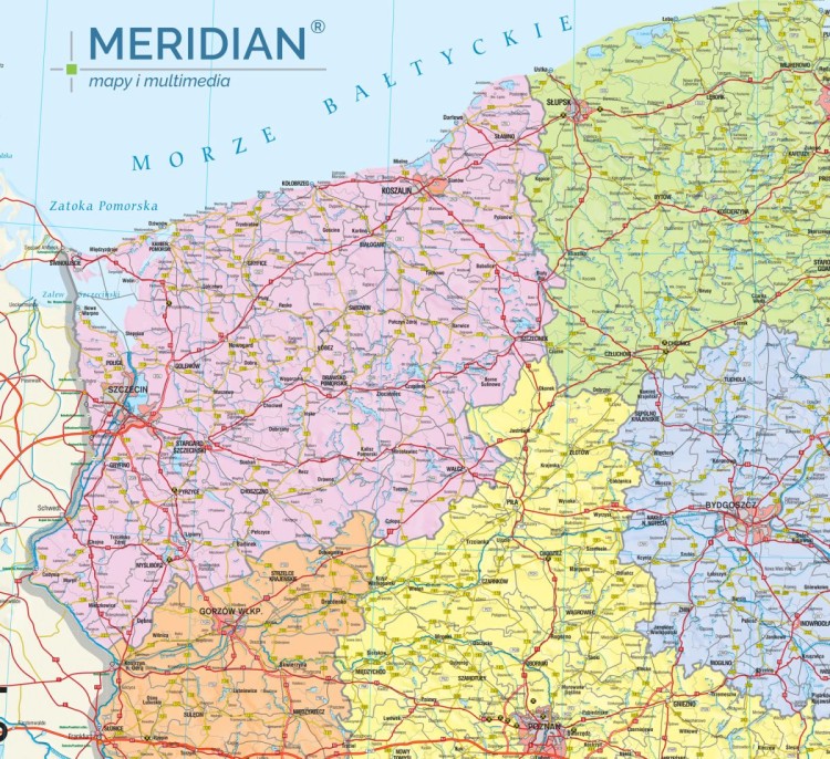 Polska. Fototapeta samoprzylepna. Mapa administracyjno-drogowa. Fragment 2