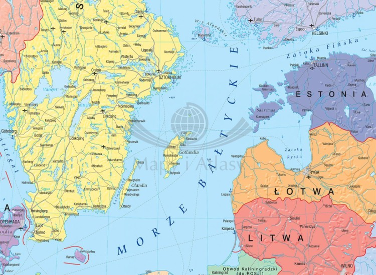 Kraje basenu Morza Bałtyckiego. Fototapeta samoprzylepna. Mapa polityczna. Fragment 1