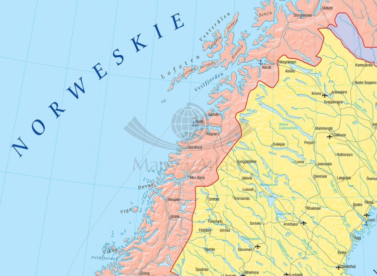 Kraje basenu Morza Bałtyckiego. Fototapeta samoprzylepna. Mapa polityczna. Fragment 2
