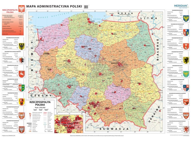 Polska. Fototapeta samoprzylepna. Mapa administracyjna. Całość