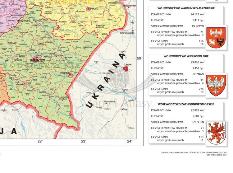 Polska. Fototapeta samoprzylepna. Mapa administracyjna. Fragment 1