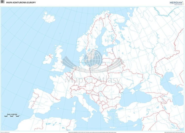 Europa. Fototapeta samoprzylepna. Mapa konturowa. Całość
