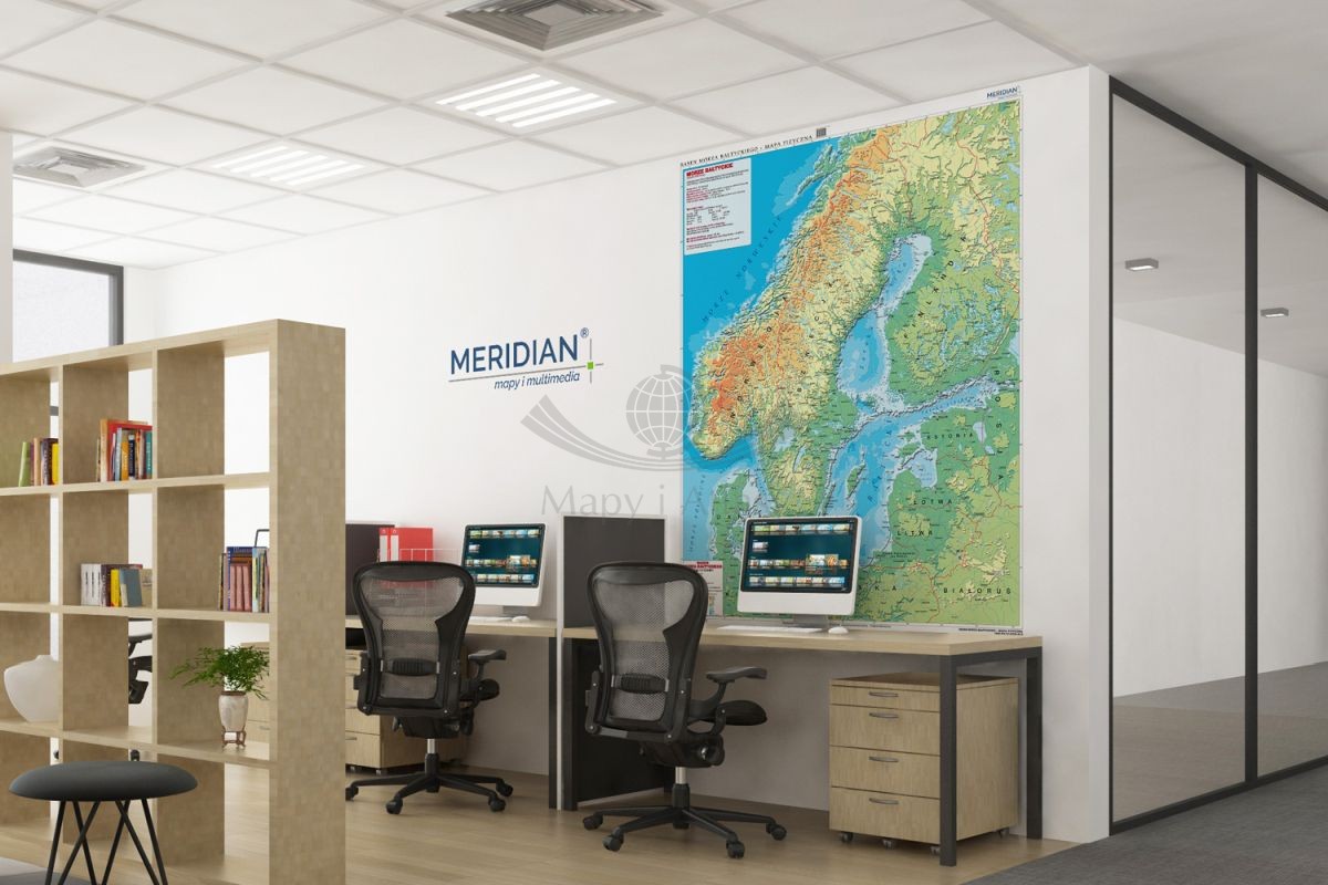 Kraje basenu Morza Bałtyckiego. Fototapeta samoprzylepna. Mapa fizyczna