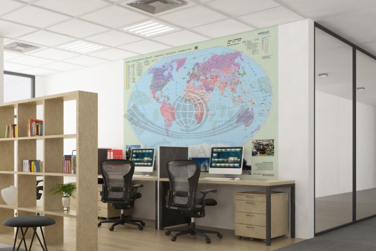 Świat. Fototapeta samoprzylepna. Mapa gospodarcza: surowce, przemysł i energetyka. Przykład
