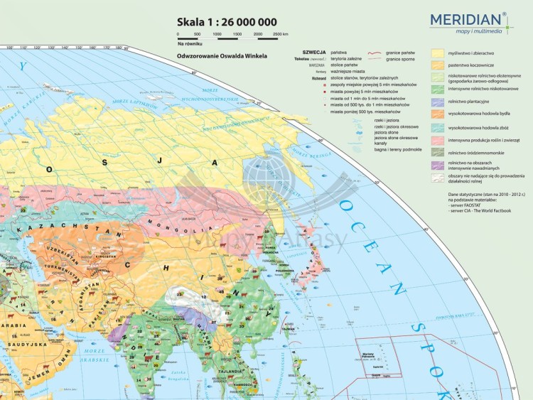 Świat. Fototapeta samoprzylepna. Mapa gospodarcza - rolnictwo i użytkowanie gleby. Fragment 2