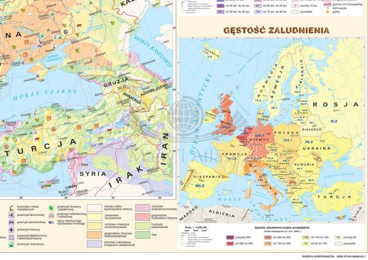 Europa. Fototapeta samoprzylepna. Mapa gospodarcza. Fragment 1