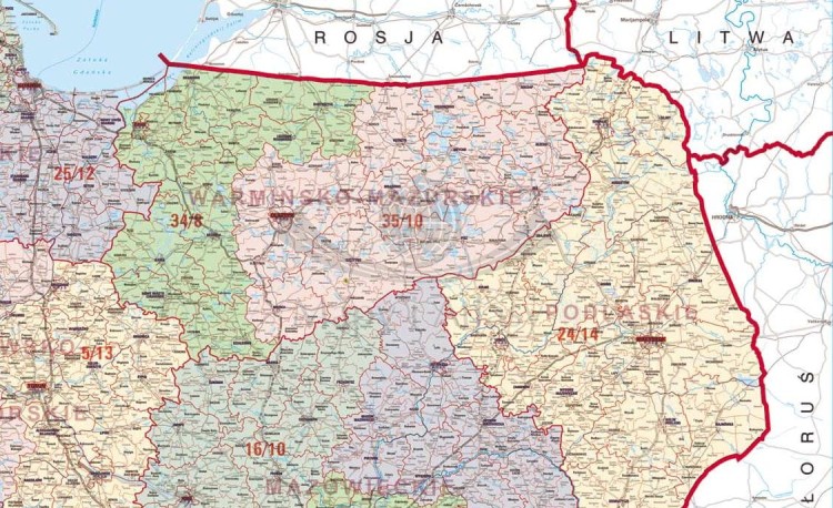 Polska 1:500 000. Mapa ścienna okręgów wyborczych do Sejmu Rzeczypospolitej Polskiej. Fragment 2