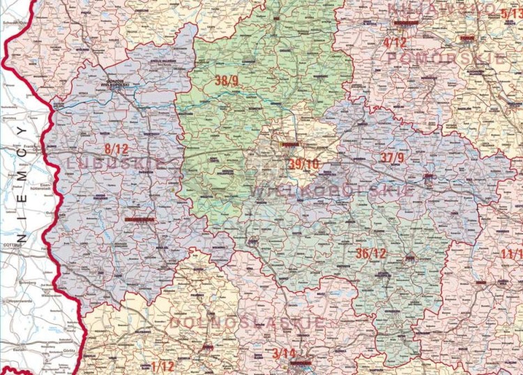 Polska 1:500 000. Mapa ścienna okręgów wyborczych do Sejmu Rzeczypospolitej Polskiej. Fragment 3