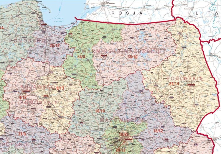 Polska 1:350 000. Mapa ścienna okręgów wyborczych. Fragment 3