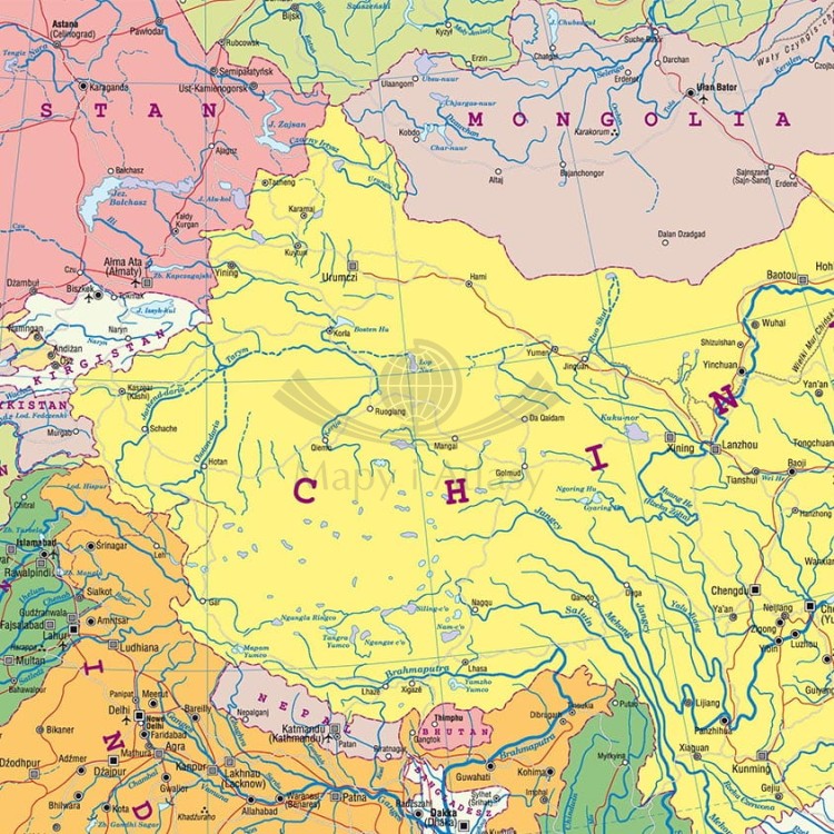 Azja. Dwustronna mapa ścienna MIDI. Fizyczna/polityczna. Fragment 2
