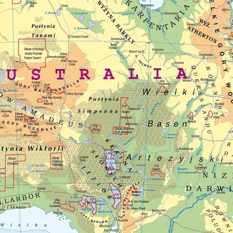 Australia. Dwustronna mapa ścienna MIDI. Fizyczna/polityczna. Fragment 1