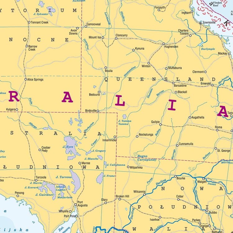 Australia. Dwustronna mapa ścienna MIDI. Fizyczna/polityczna. Fragment 2