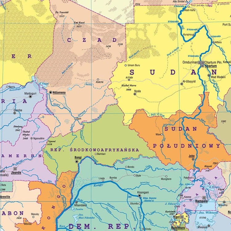 Afryka. Dwustronna mapa ścienna MIDI. Fizyczna/polityczna. Fragment 2