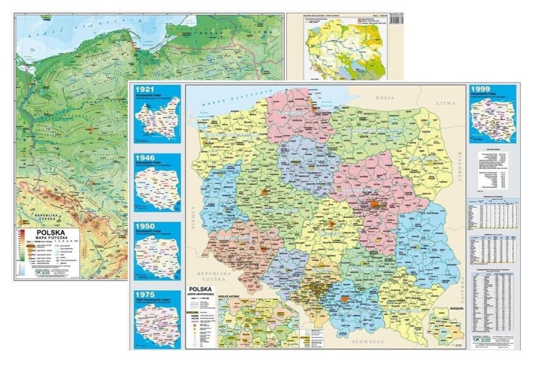 Polska. Dwustronna mapa podręczna. Fizyczna/administracyjna