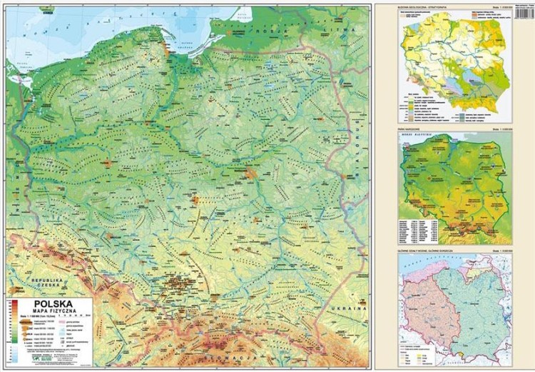 Polska. Dwustronna mapa podręczna. Fizyczna/administracyjna. Strona fizyczna