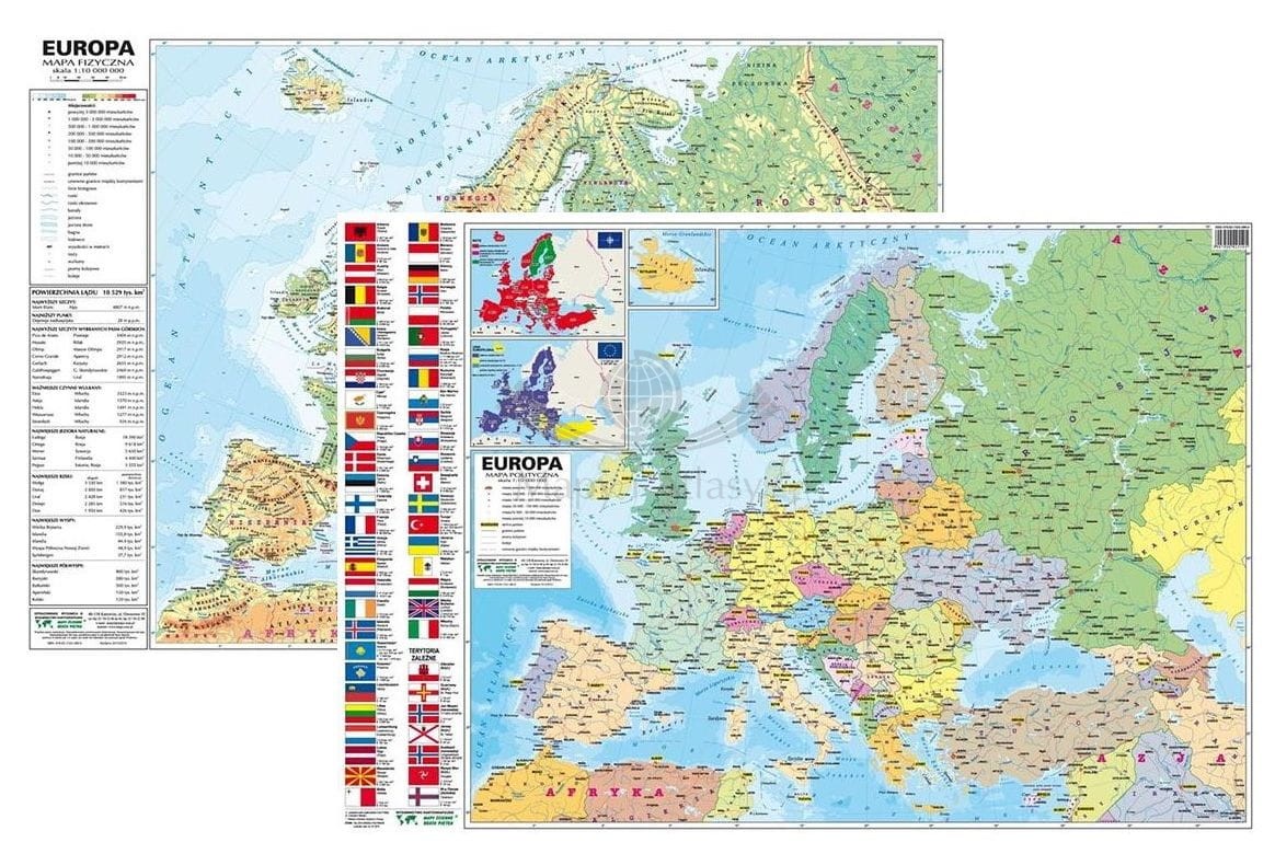 Europa. Dwustronna mapa podręczna planszowa. Fizyczna/polityczna. Wyd. 2025