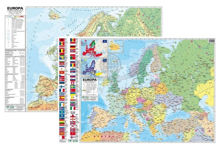 Europa. Dwustronna mapa podręczna. Fizyczna/polityczna