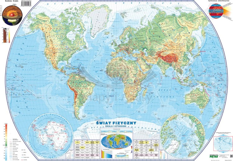 Świat. Dwustronna mapa podręczna. Fizyczna/polityczna. Strona fizyczna