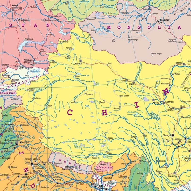 Azja. Dwustronna mapa podręczna. Fizyczna/polityczna. Fragment 2