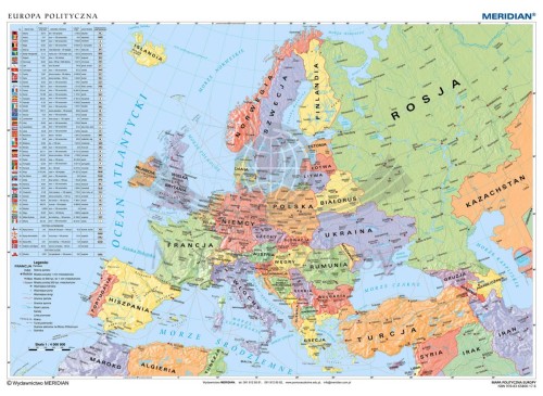 Europa 1:4 000 000. Mapa ścienna polityczna wydawnictwa Meridian. Całość