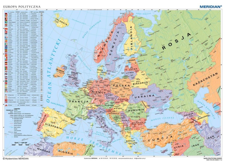 Europa 1:4 000 000. Mapa ścienna polityczna wydawnictwa Meridian. Całość
