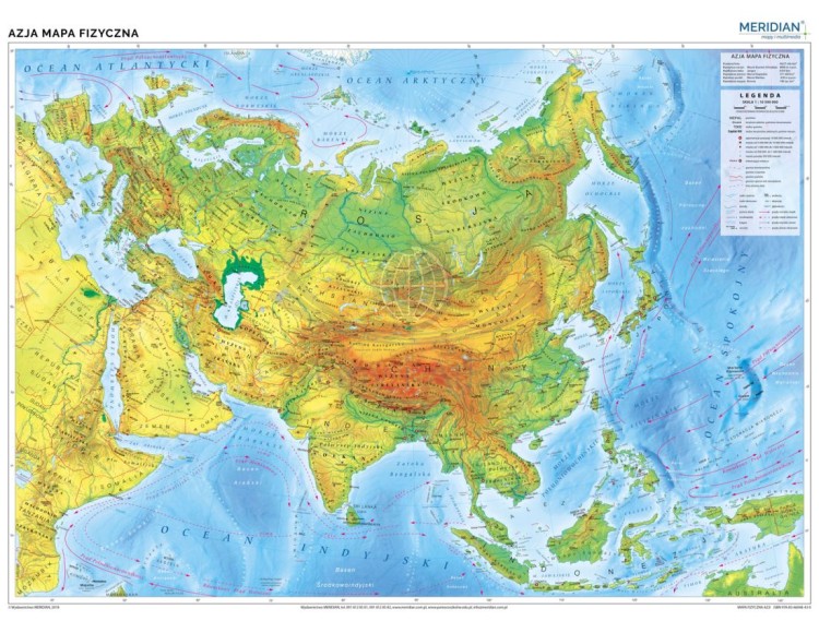 Azja 1:10 500 000. Mapa ścienna fizyczna wydawnictwa Meridian