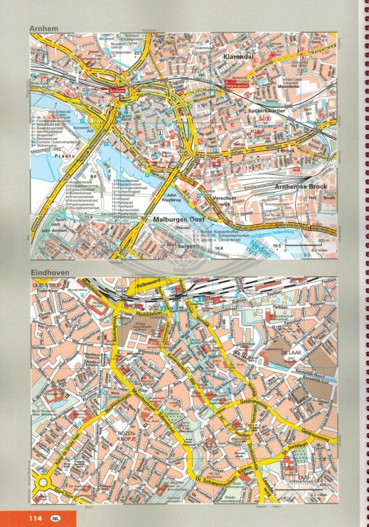 Beneluks. Belgia, Holandia, Luksemburg 1:200 000. Atlas samochodowo-turystyczny wydawnictwa Marco Polo. Przykładowy arkusz - plany miast