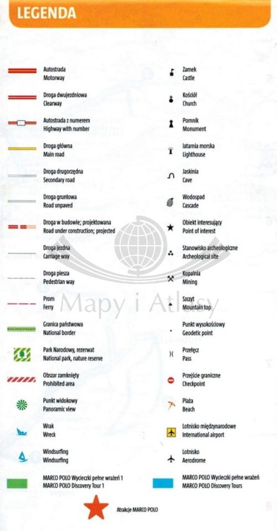 Dominikana. Przewodnik z mapą w etui wydawnictwa Marco Polo. Mapa - legenda
