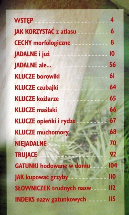 Praktyczny atlas grzybów wydawnictwa Demart. Spis treści