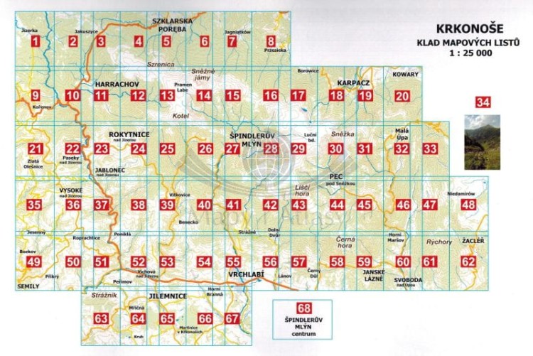 Karkonosze 1:25 000. Atlas turystyczny wydawnictwa Kartografie HP. Skorowidz arkuszy