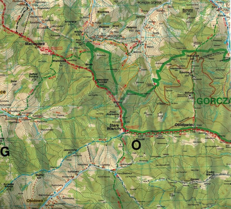 Gorce 1:35 000. Laminowana mapa turystyczna wydawnictwa WiT. Fragment 2
