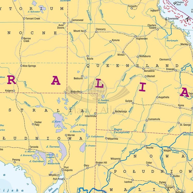 Australia. Dwustronna mapa podręczna planszowa. Fizyczna/polityczna. Fragment 2