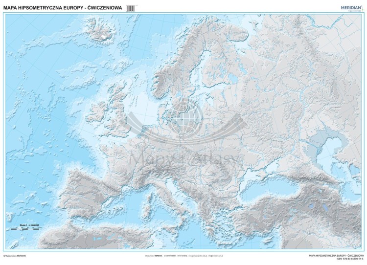 Europa. Fototapeta samoprzylepna. Mapa hipsometryczna. Całość