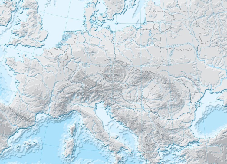 Europa. Fototapeta samoprzylepna. Mapa hipsometryczna. Fragment 1