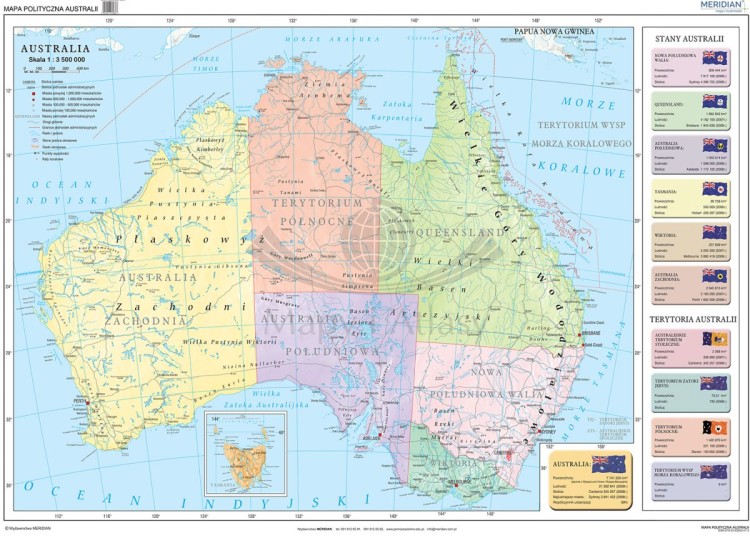 Australia 1:3 500 000. Mapa ścienna polityczna wydawnictwa Meridian