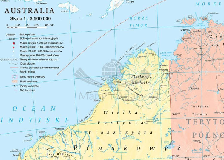 Australia 1:3 500 000. Mapa ścienna polityczna wydawnictwa Meridian. Fragment 2