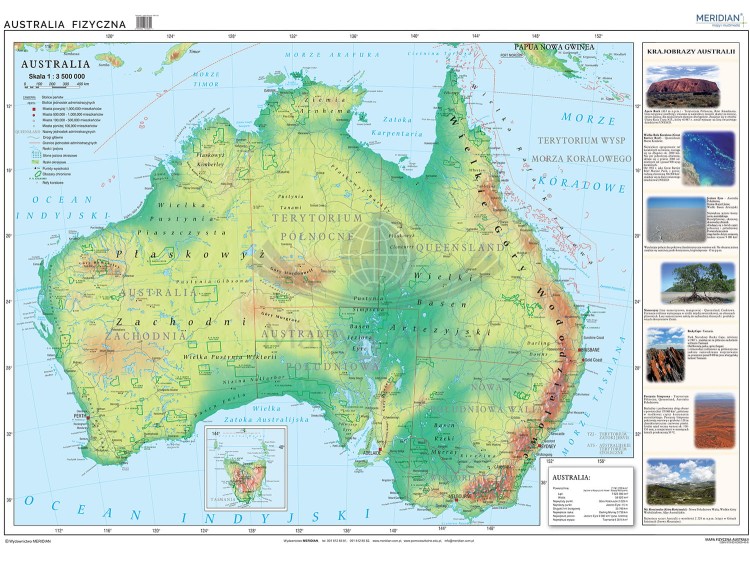 Australia. Fototapeta samoprzylepna. Mapa fizyczna. Całość
