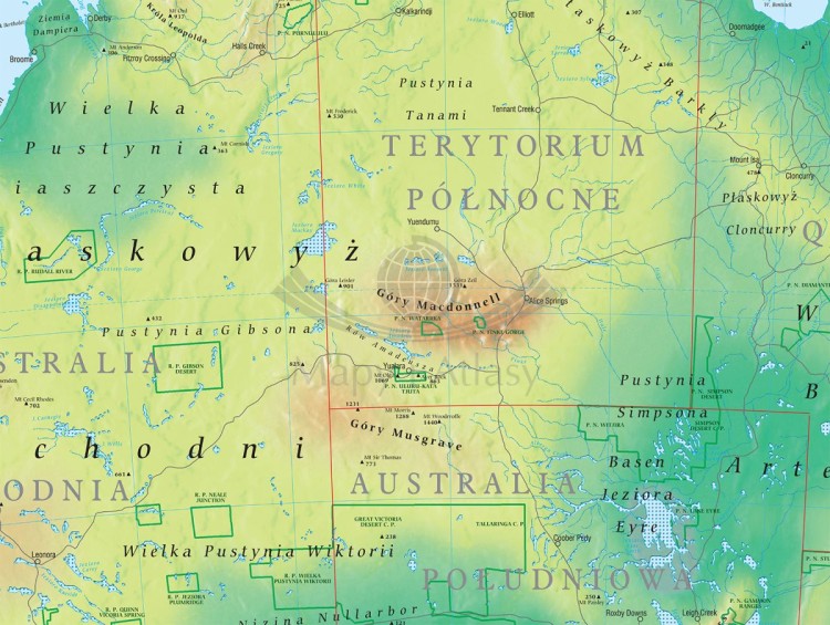Australia. Fototapeta samoprzylepna. Mapa fizyczna. Fragment 1